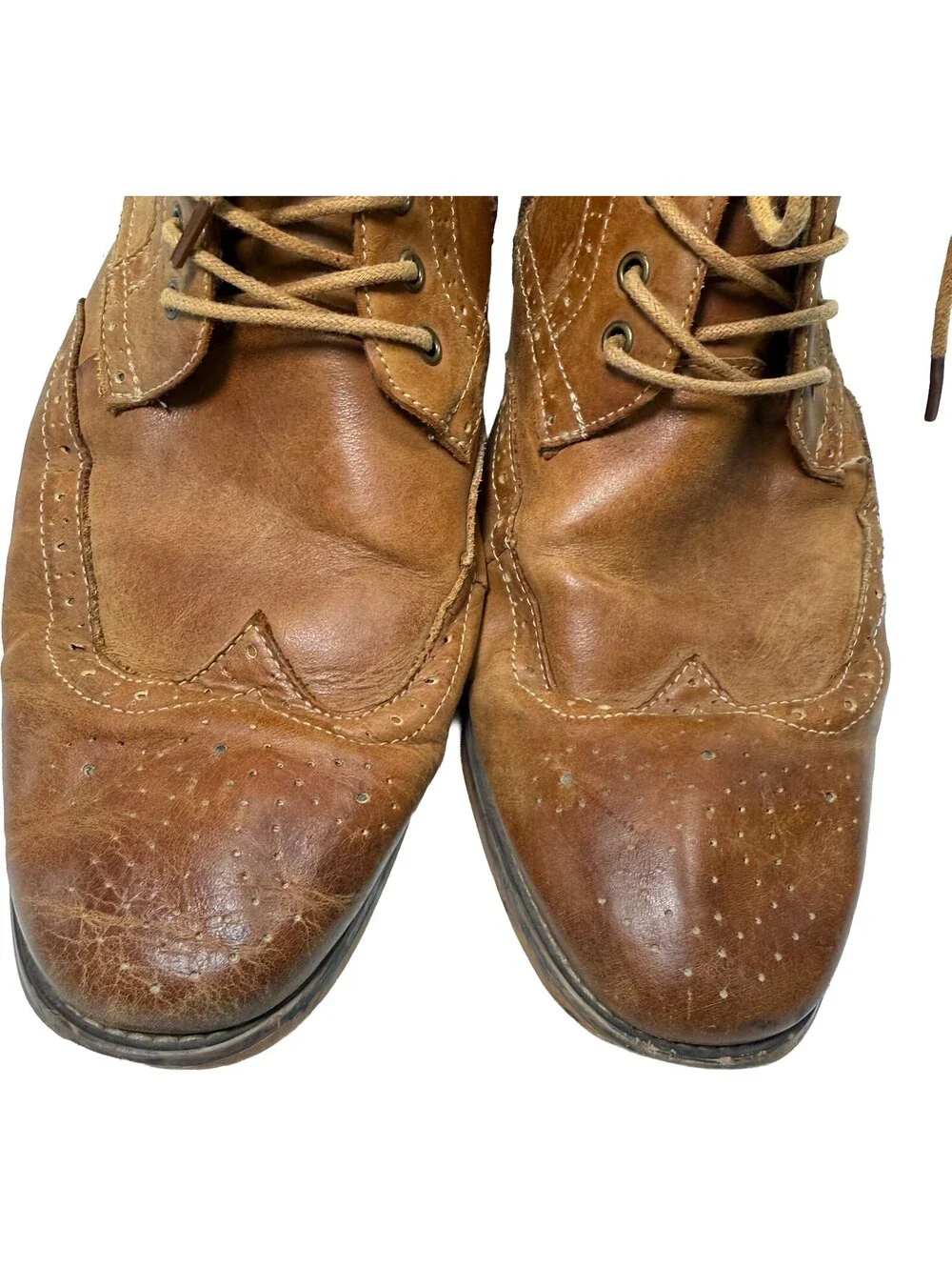 Kunsto Brogue Mens 12 Brown Leather Ankle Zip Boot Cap Toe Wingtip Western Shoe